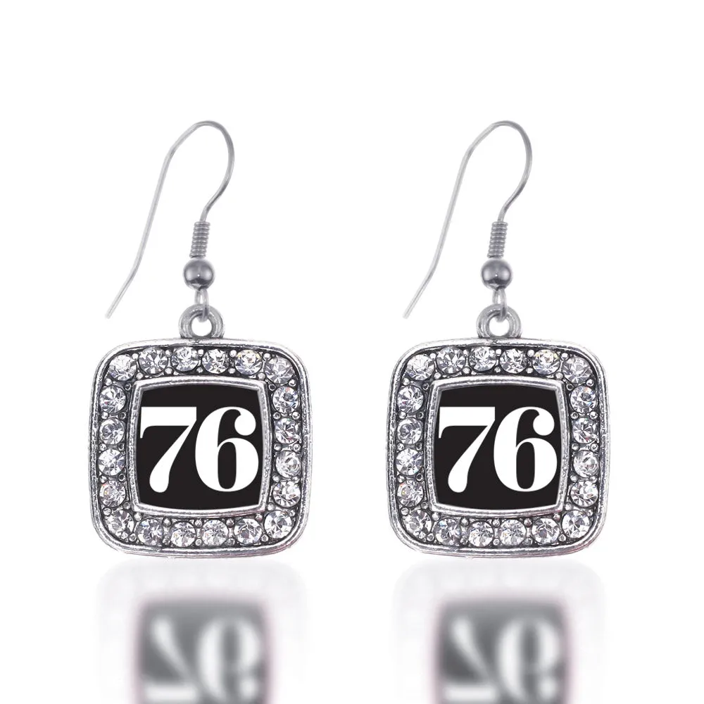 Silver Sport Number 76 Square Charm Dangle Earrings