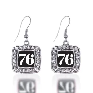 Silver Sport Number 76 Square Charm Dangle Earrings