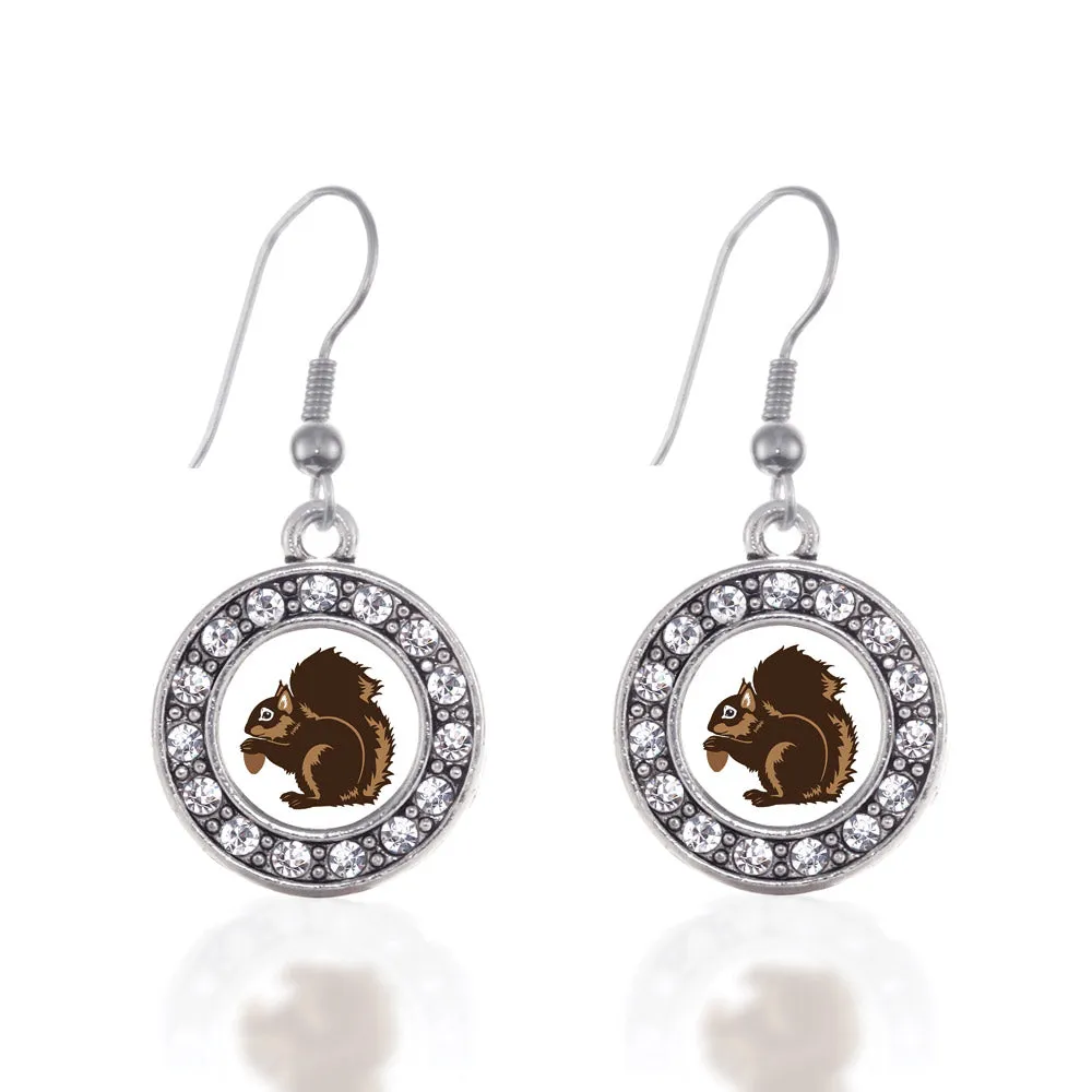 Silver Squirrel Circle Charm Dangle Earrings