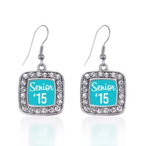 Silver Teal Senior '15 Square Charm Dangle Earrings