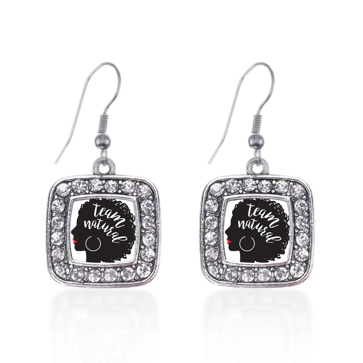 Silver Team Natural - Naturally Beautiful Hair Square Charm Dangle Earrings