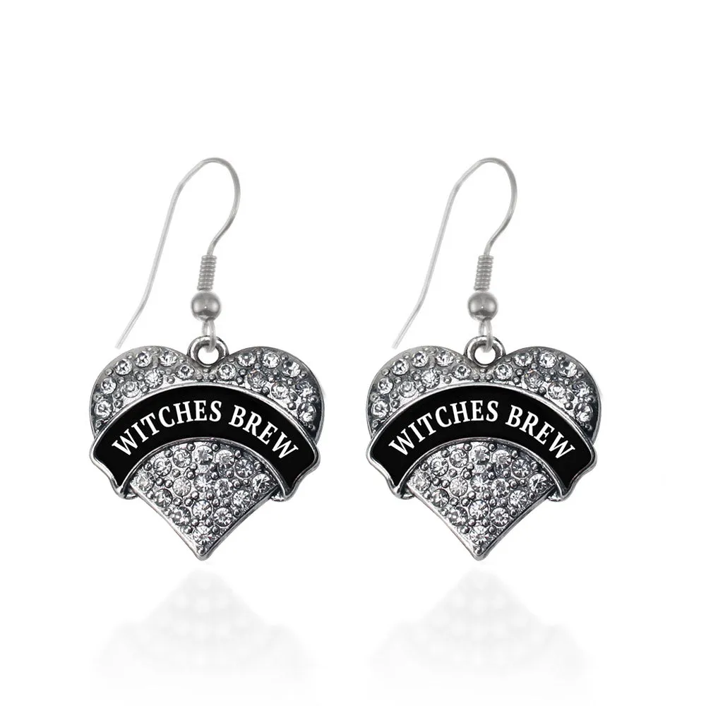 Silver Witches Brew Pave Heart Charm Dangle Earrings