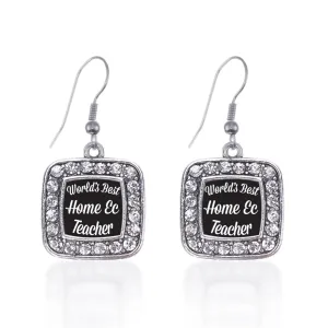 Silver World's Best Home Ec Teacher Square Charm Dangle Earrings