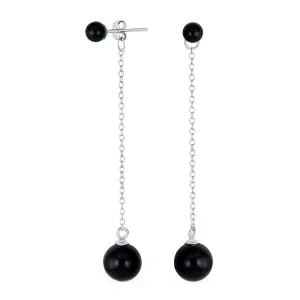 Simple Gemstone Dangle Earrings with Black Onyx or Green Jade in Sterling Silver