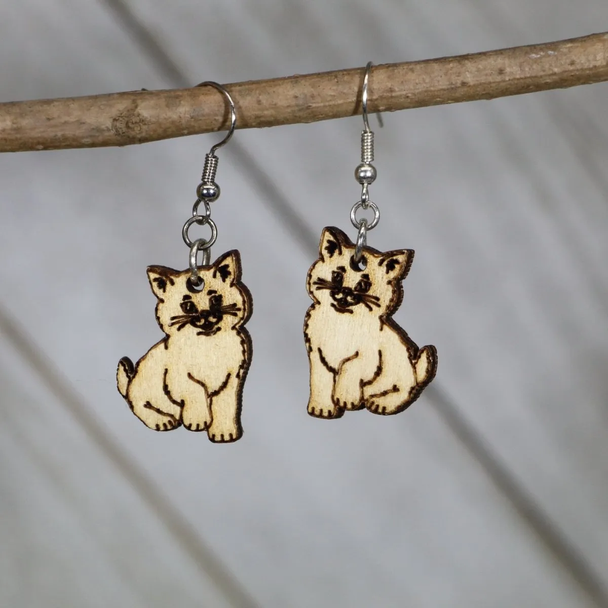 Sitting Kitten Wooden Dangle Earrings by Cate's Concepts, LLC