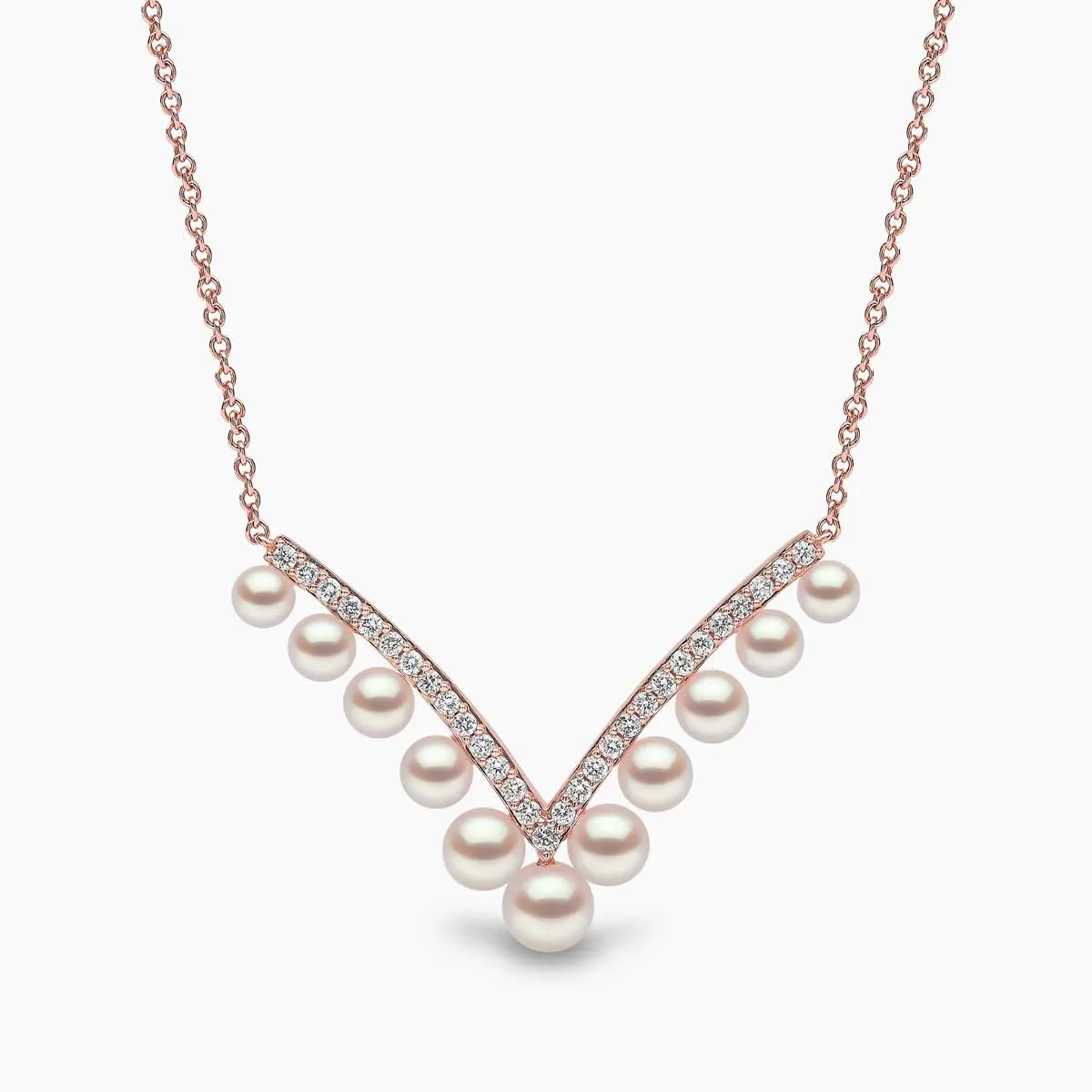 Sleek 18K Gold Pearl and Diamond V Necklace