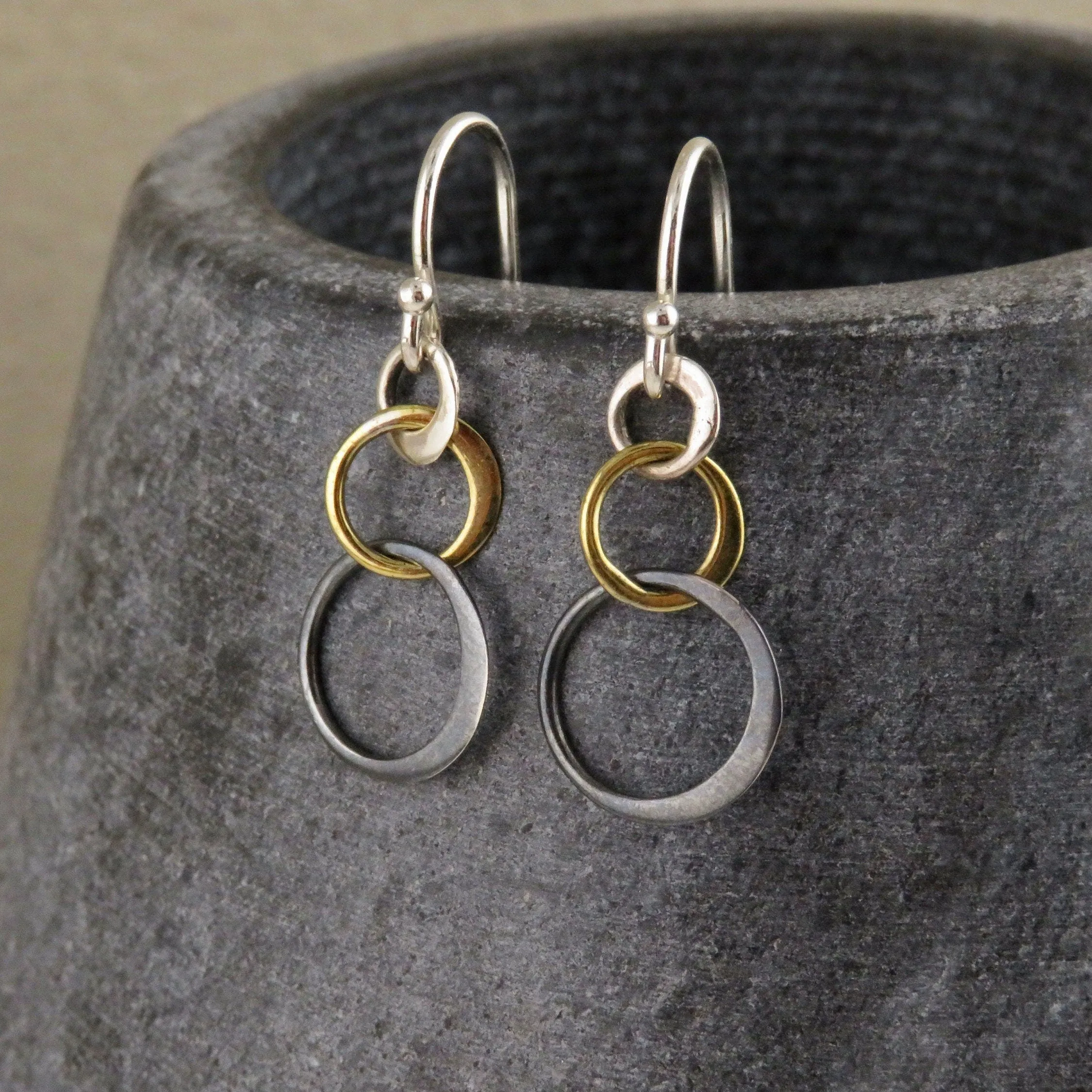 Small Mixed Metal Circles Earrings