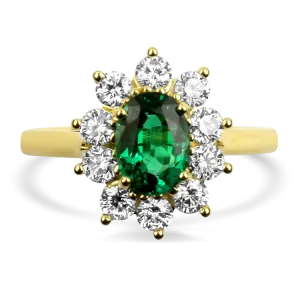 Springer's Collection 18k Yellow Gold Oval Emerald and Diamond Halo Ring