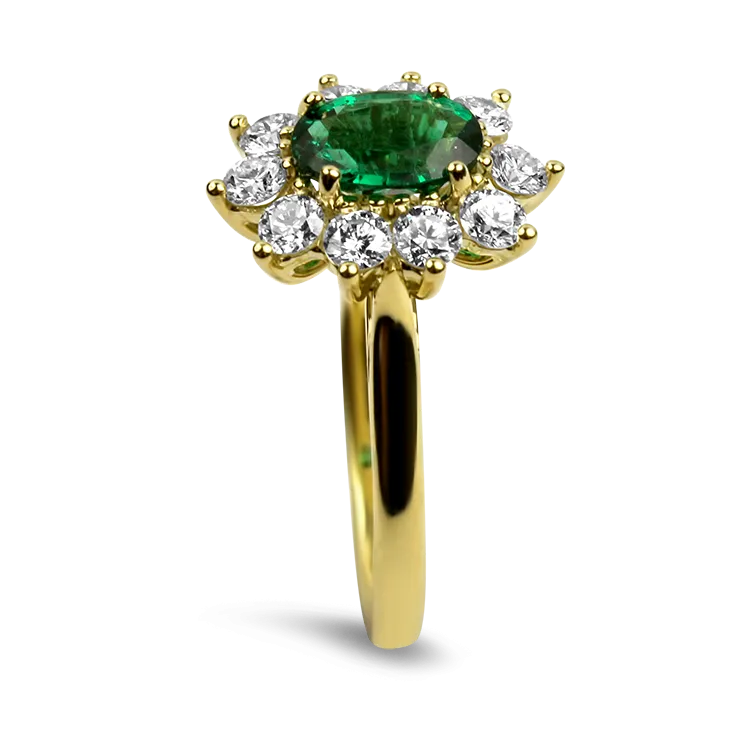 Springer's Collection 18k Yellow Gold Oval Emerald and Diamond Halo Ring