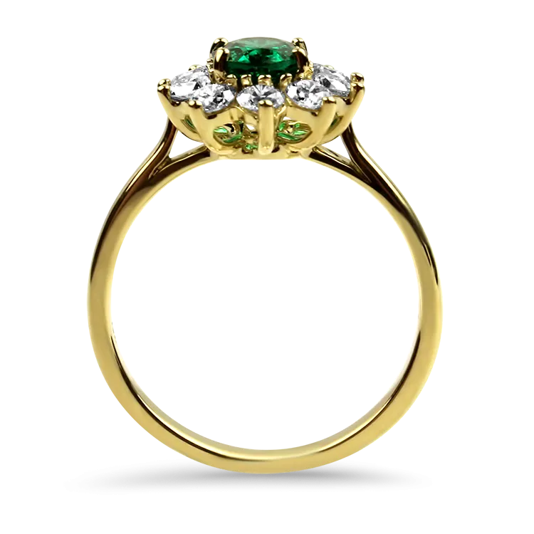 Springer's Collection 18k Yellow Gold Oval Emerald and Diamond Halo Ring