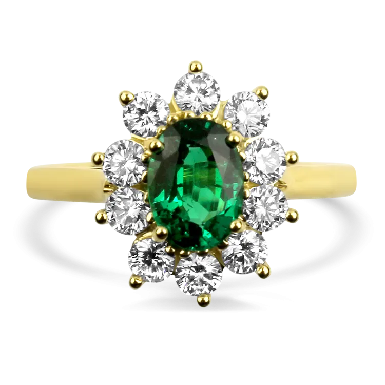 Springer's Collection 18k Yellow Gold Oval Emerald and Diamond Halo Ring