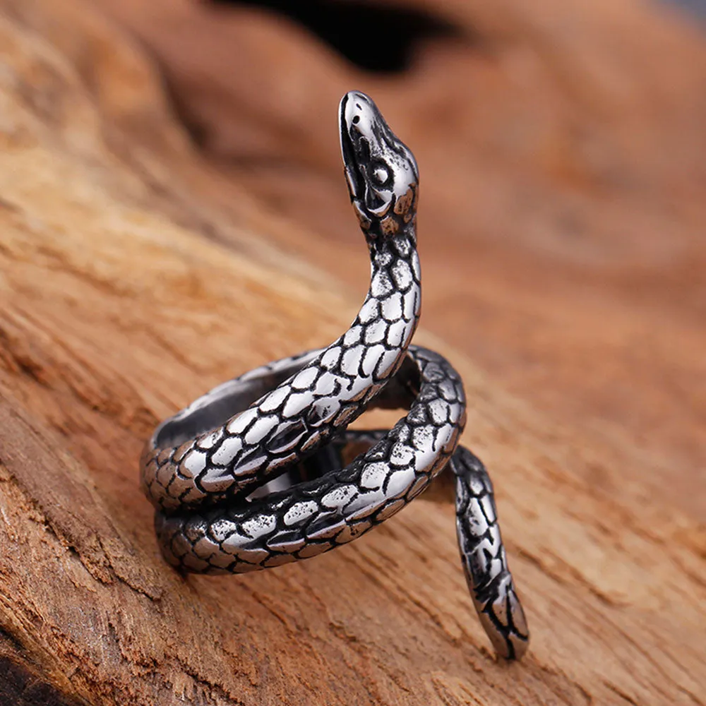 Stainless Steel Snake Ring in Yellow or White Color , Snake band ring , man ring , Men's Fashion Jewelry ring