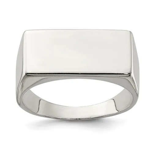 Sterling Silver 9x19mm Rectangle Closed Back Signet Ring - Men's Sizes