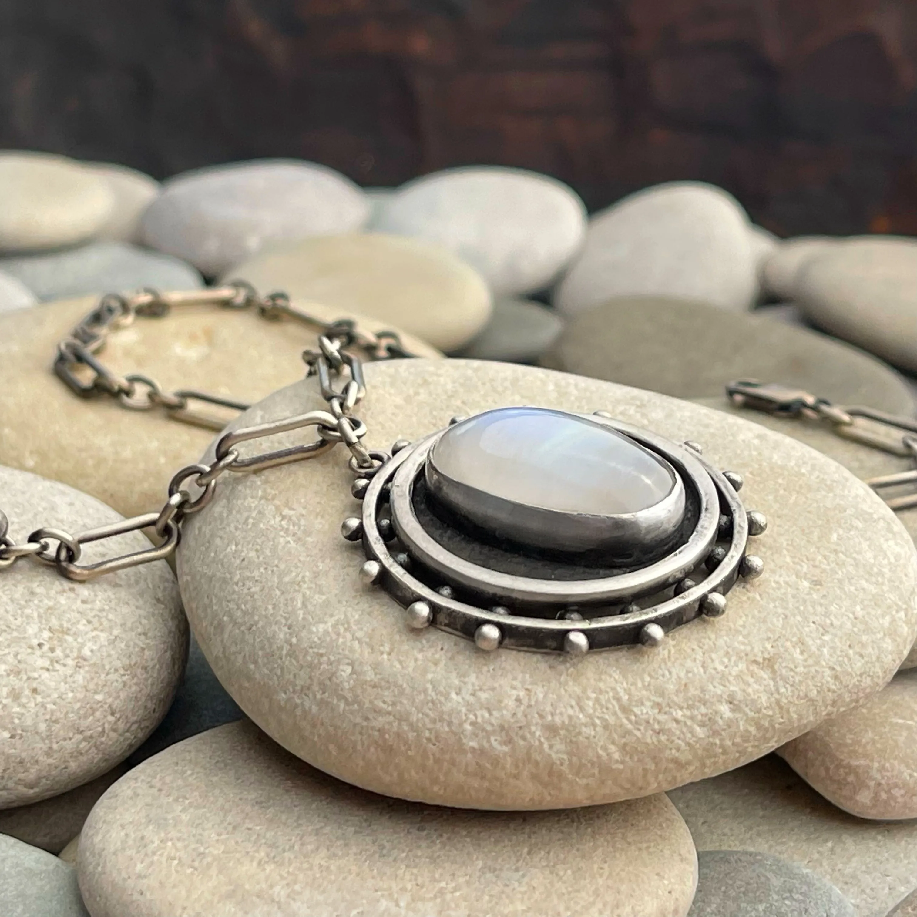 Sterling Silver Dotted Moonstone Necklace