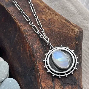 Sterling Silver Dotted Moonstone Necklace