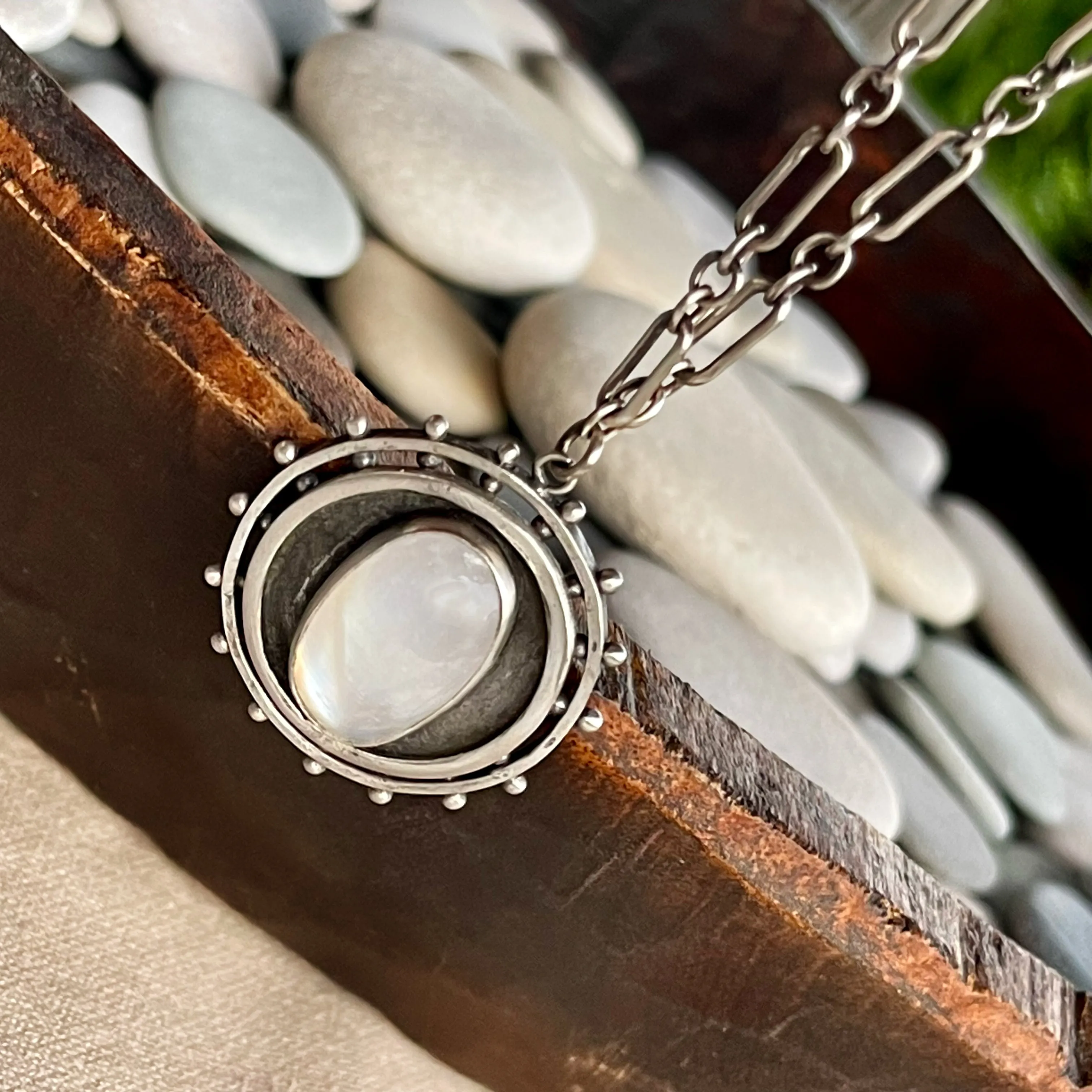 Sterling Silver Dotted Moonstone Necklace