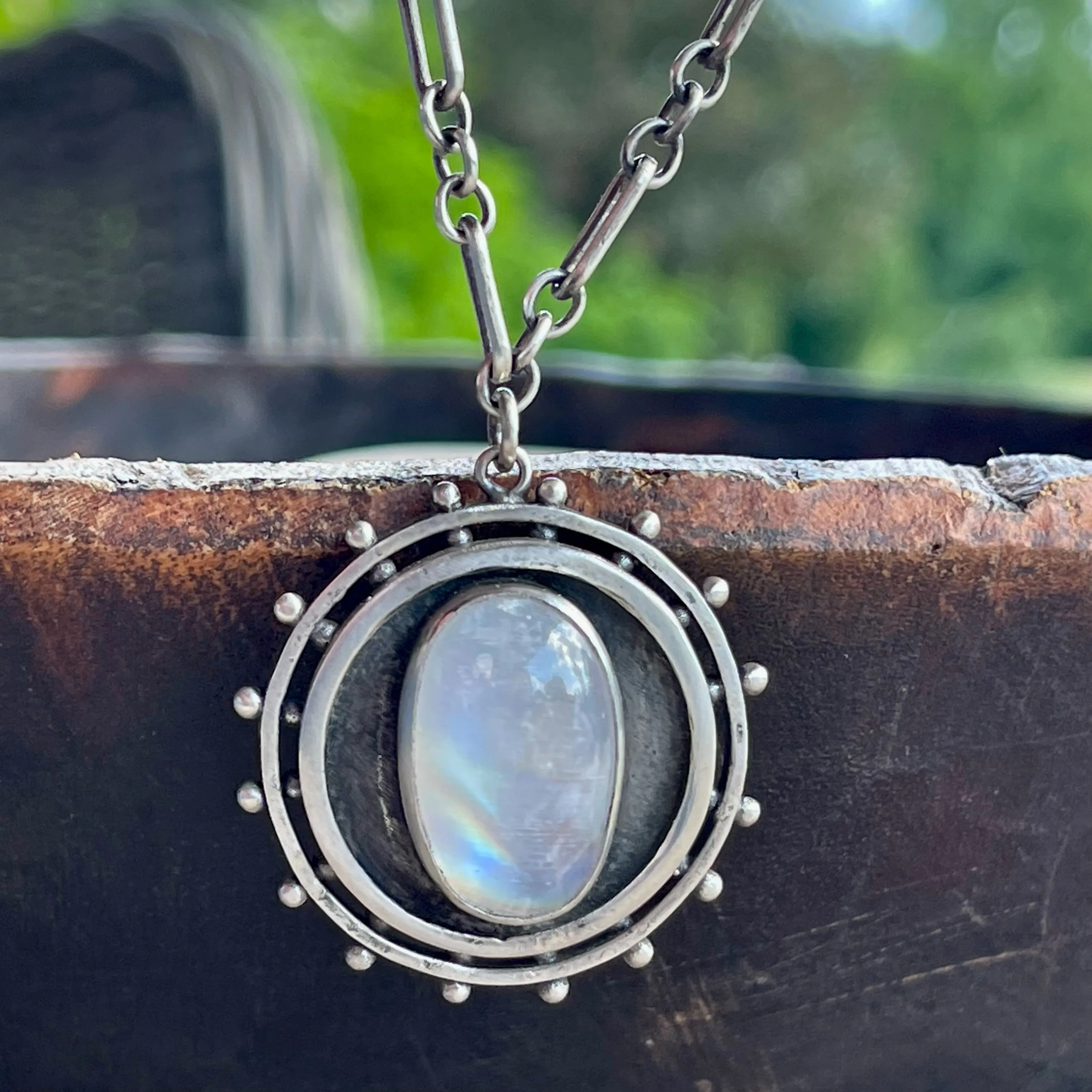 Sterling Silver Dotted Moonstone Necklace