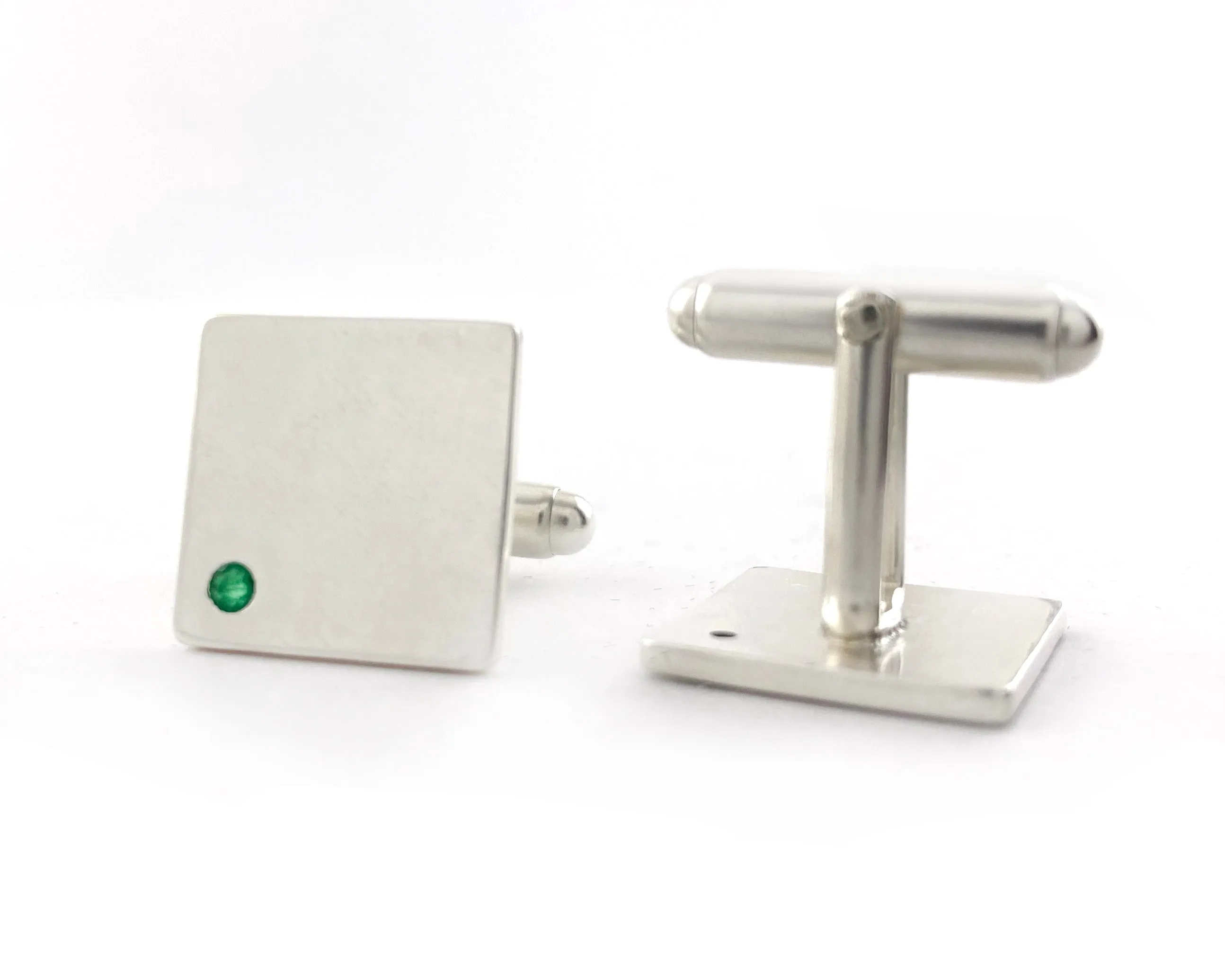 Sterling Silver Emerald Flush Set Cufflinks