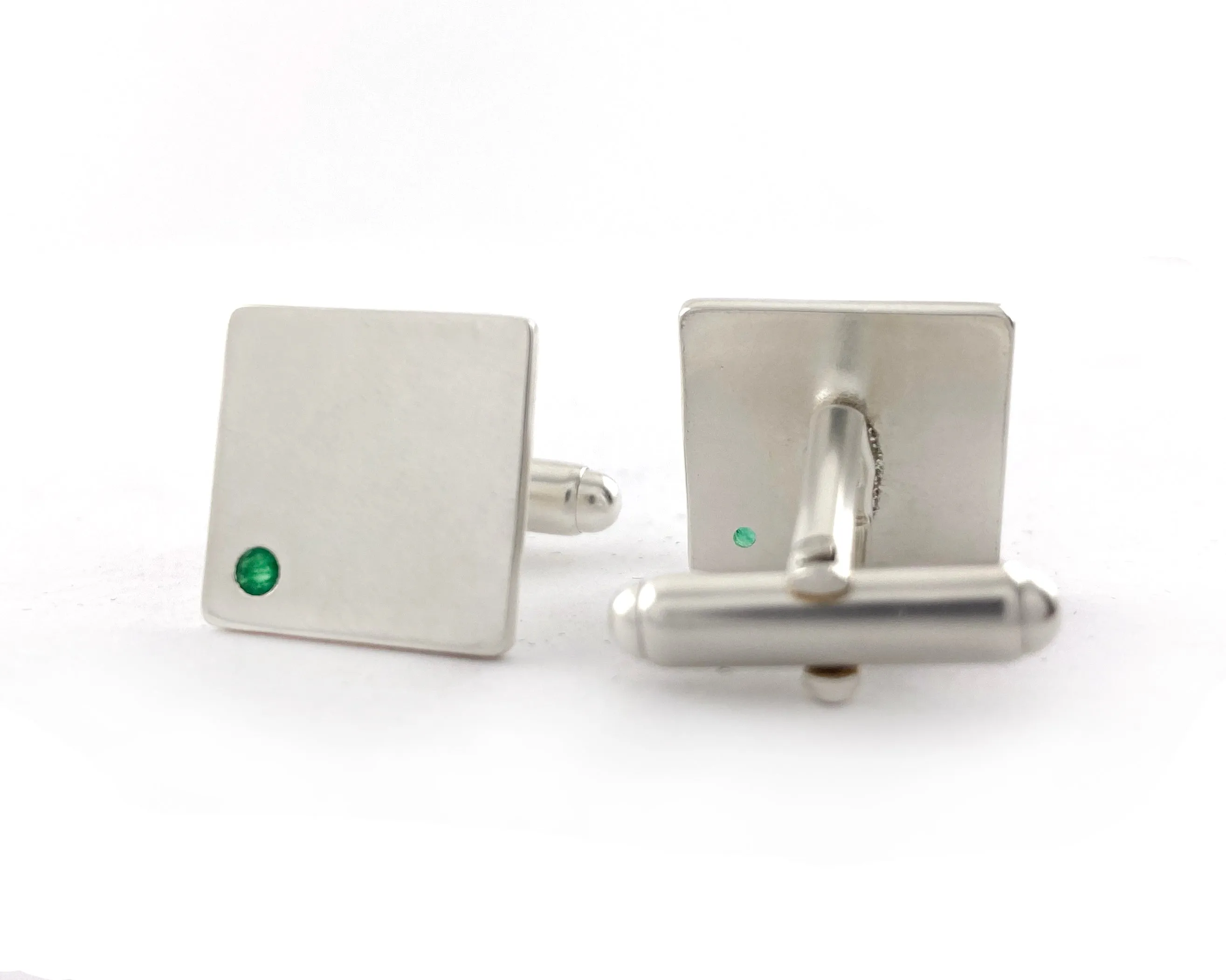 Sterling Silver Emerald Flush Set Cufflinks