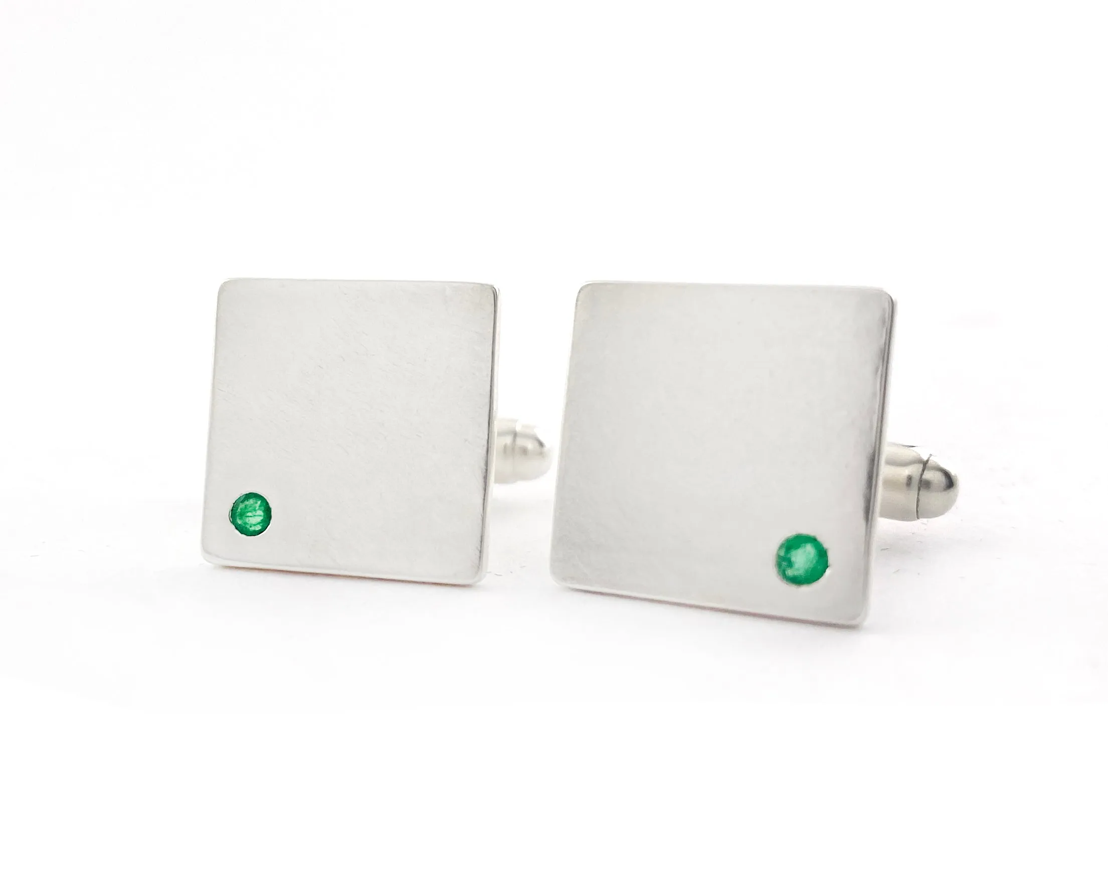 Sterling Silver Emerald Flush Set Cufflinks