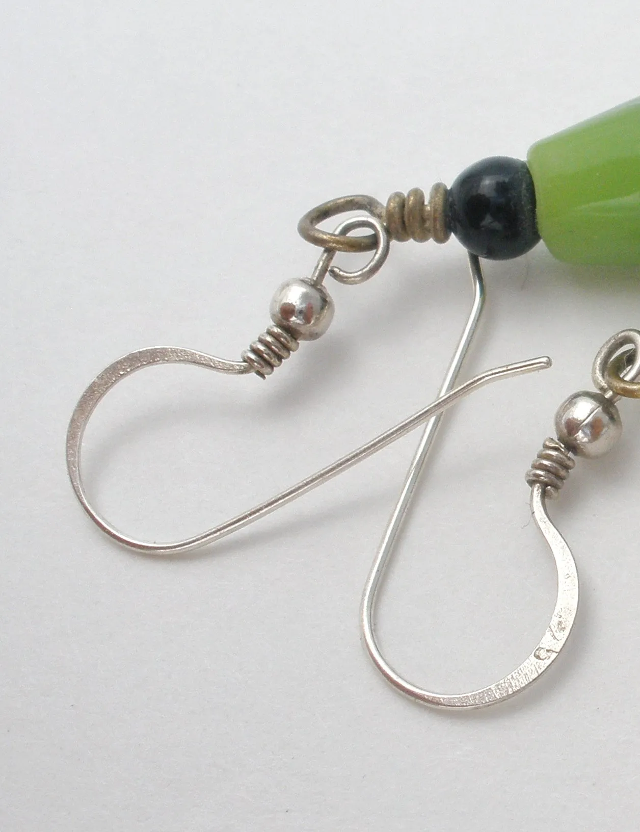 Sterling Silver Green Foiled Art Glass Bead Earrings