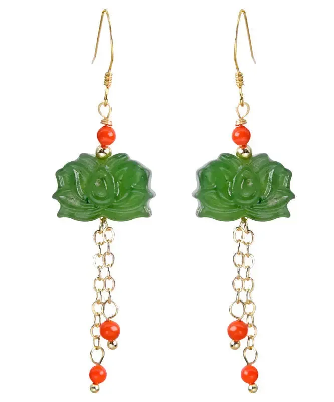 Sterling Silver Overgild Inlaid Gem Jade Drop Earrings