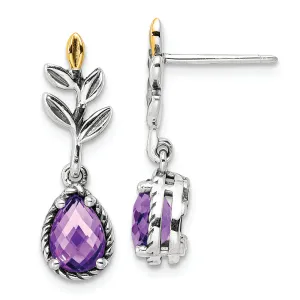 Sterling Silver w/14k Leaf 1.33AM Amethyst Dangle Post Earrings