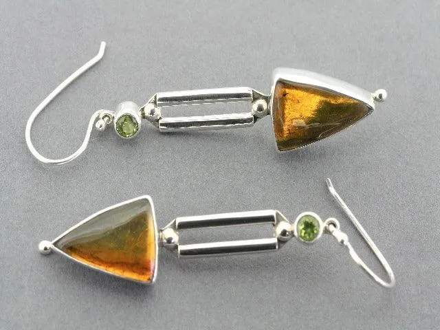 stone arrow amber earrings - sterling silver