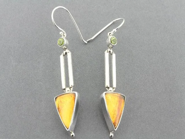 stone arrow amber earrings - sterling silver