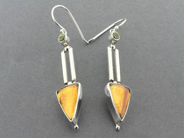 stone arrow amber earrings - sterling silver