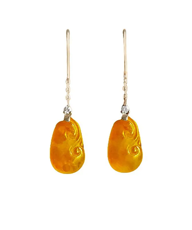 Stylish Orange Sterling Silver Overgild Jade Drop Earrings AC1048