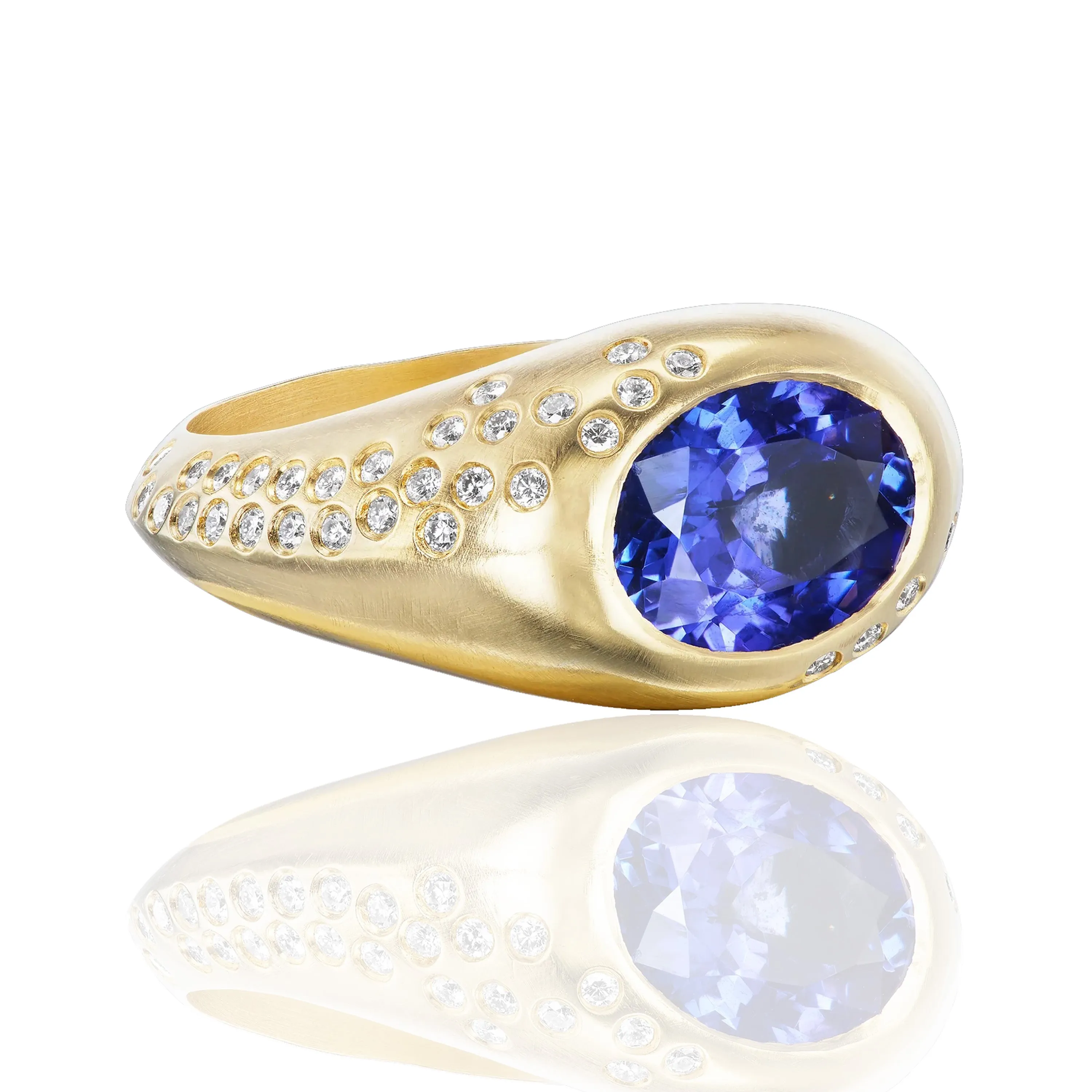 Tanzanite Oval Signet Ring with Diamonds