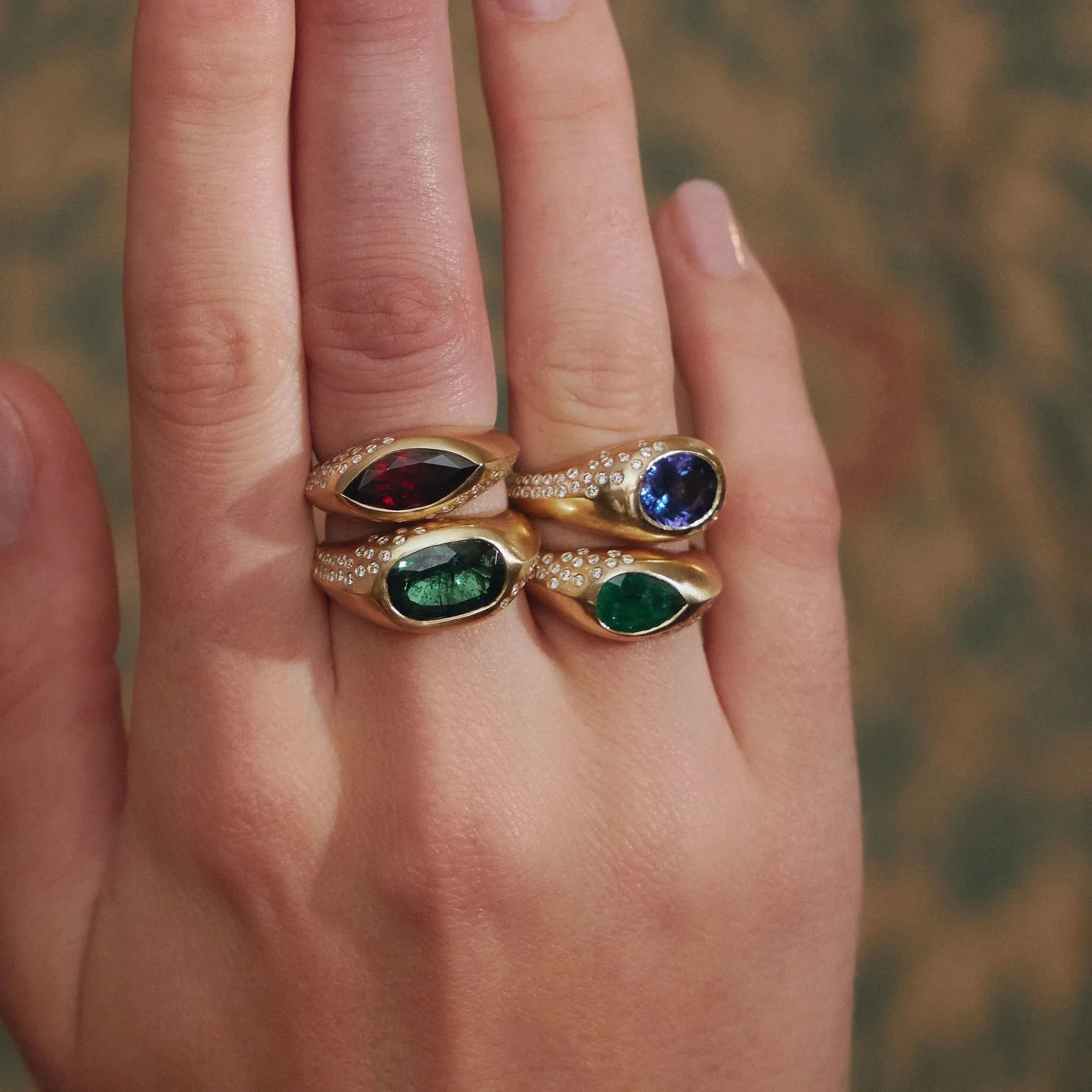 Tanzanite Oval Signet Ring with Diamonds