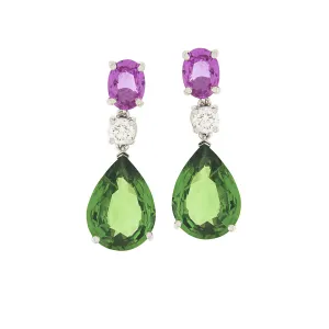 Tanzanite, Pink Sapphire and Diamond Dangle Earrings