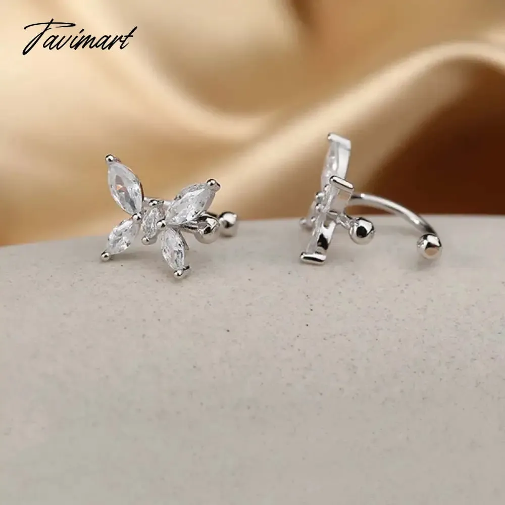 Tavimart 1Pcs Gold Color Zircon Butterfly Ear Clip Female Luxury Shiny Crystal Non-Piercing Fake Cartilage Ear Cuff Jewelry Gifts