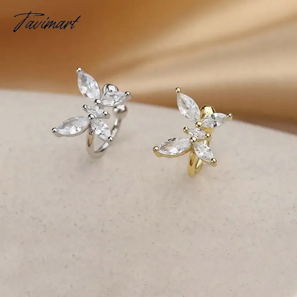 Tavimart 1Pcs Gold Color Zircon Butterfly Ear Clip Female Luxury Shiny Crystal Non-Piercing Fake Cartilage Ear Cuff Jewelry Gifts