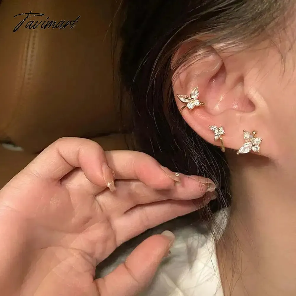 Tavimart 1Pcs Gold Color Zircon Butterfly Ear Clip Female Luxury Shiny Crystal Non-Piercing Fake Cartilage Ear Cuff Jewelry Gifts