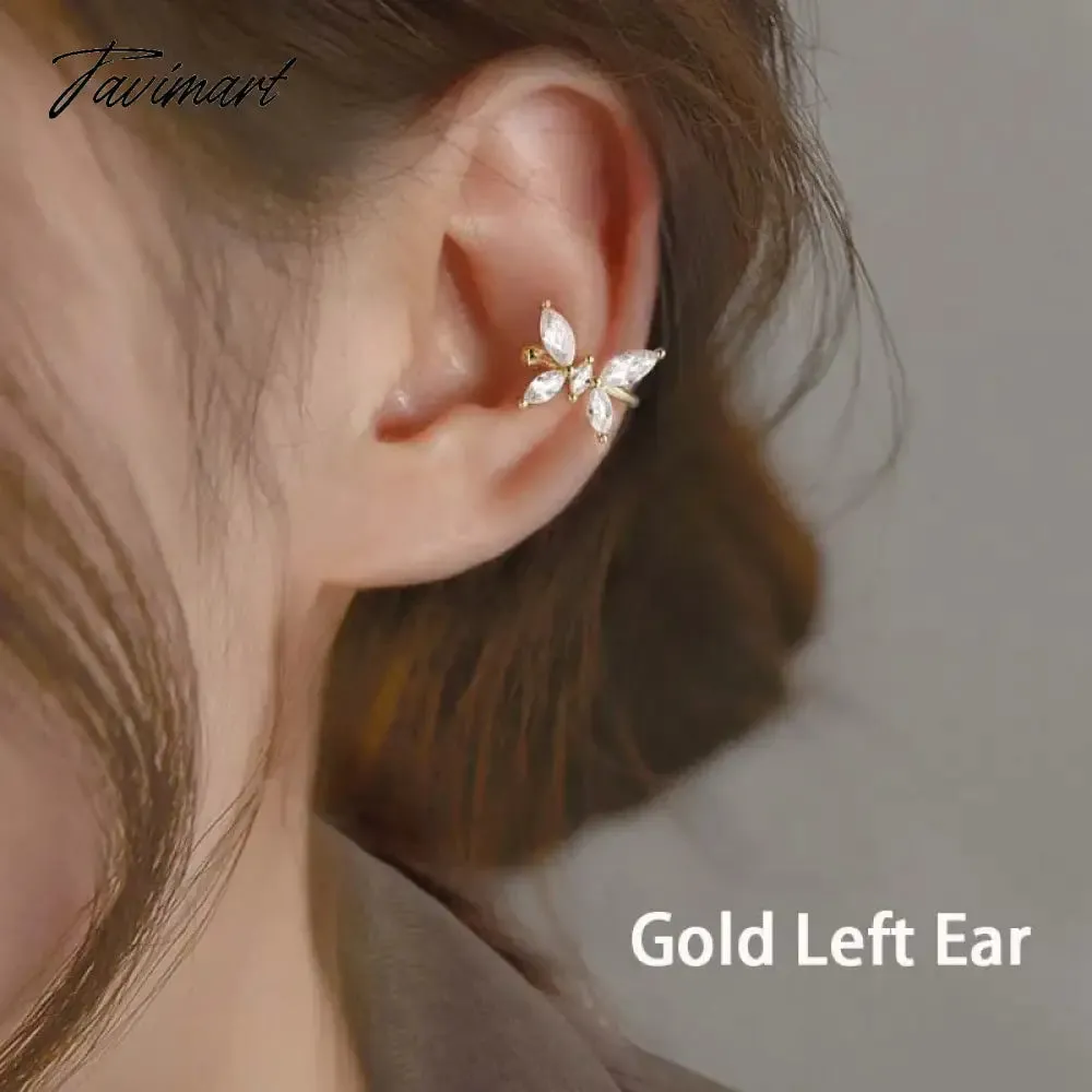 Tavimart 1Pcs Gold Color Zircon Butterfly Ear Clip Female Luxury Shiny Crystal Non-Piercing Fake Cartilage Ear Cuff Jewelry Gifts