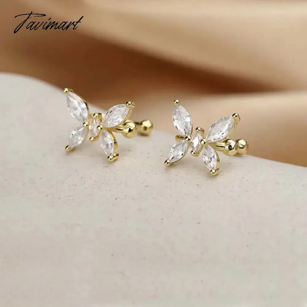 Tavimart 1Pcs Gold Color Zircon Butterfly Ear Clip Female Luxury Shiny Crystal Non-Piercing Fake Cartilage Ear Cuff Jewelry Gifts