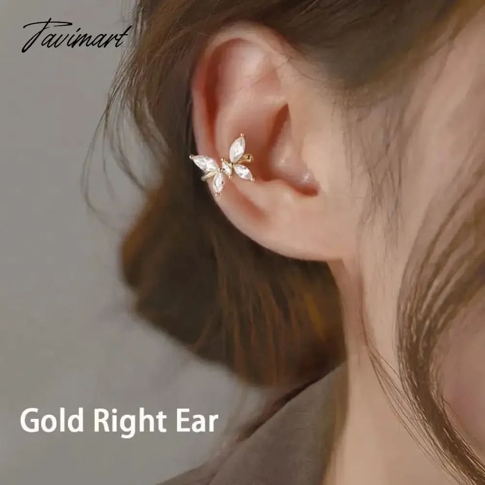 Tavimart 1Pcs Gold Color Zircon Butterfly Ear Clip Female Luxury Shiny Crystal Non-Piercing Fake Cartilage Ear Cuff Jewelry Gifts