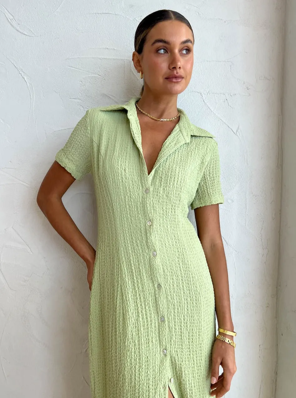 Third Form Waffle Midi Shirt Dress in Mint