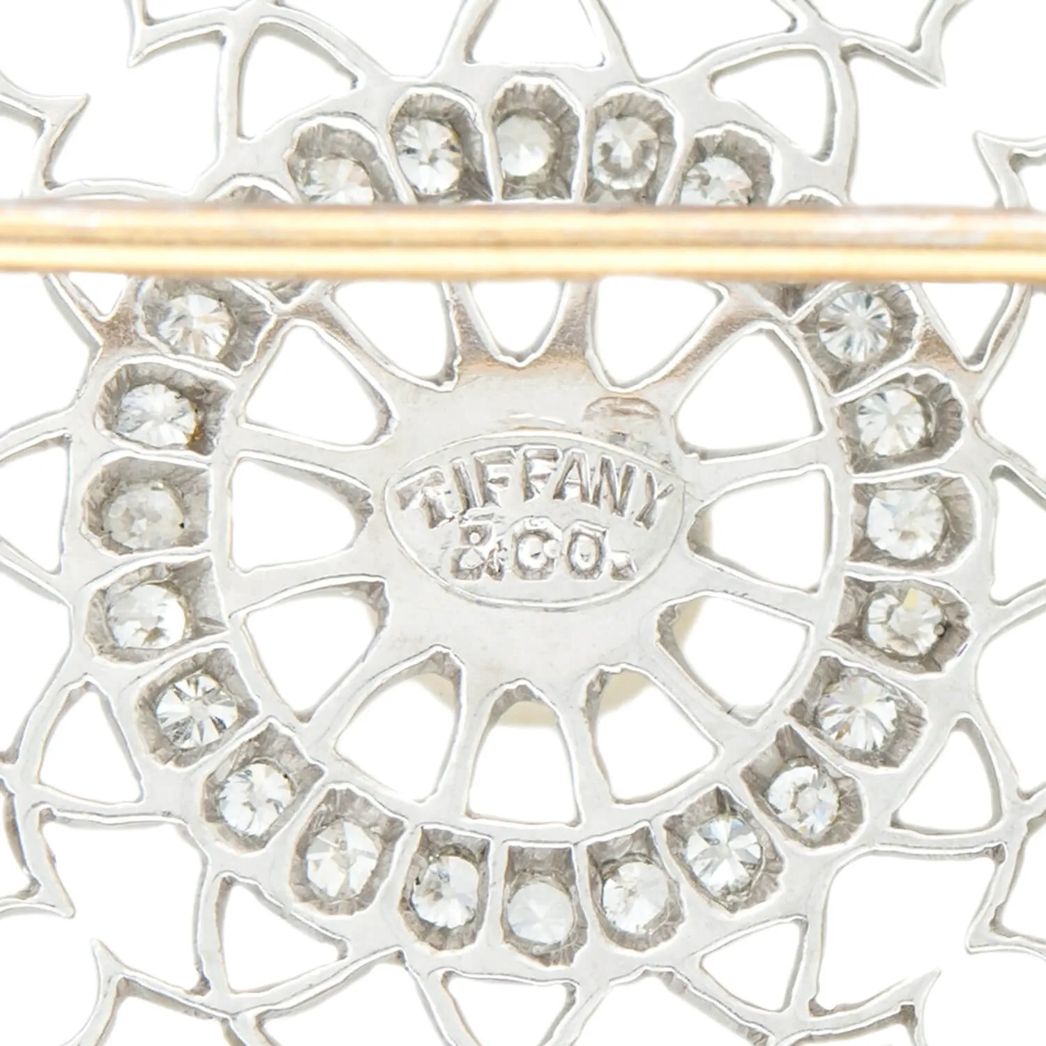 TIFFANY & CO. Edwardian Platinum, Diamond   Pearl Filigree Circle Pin