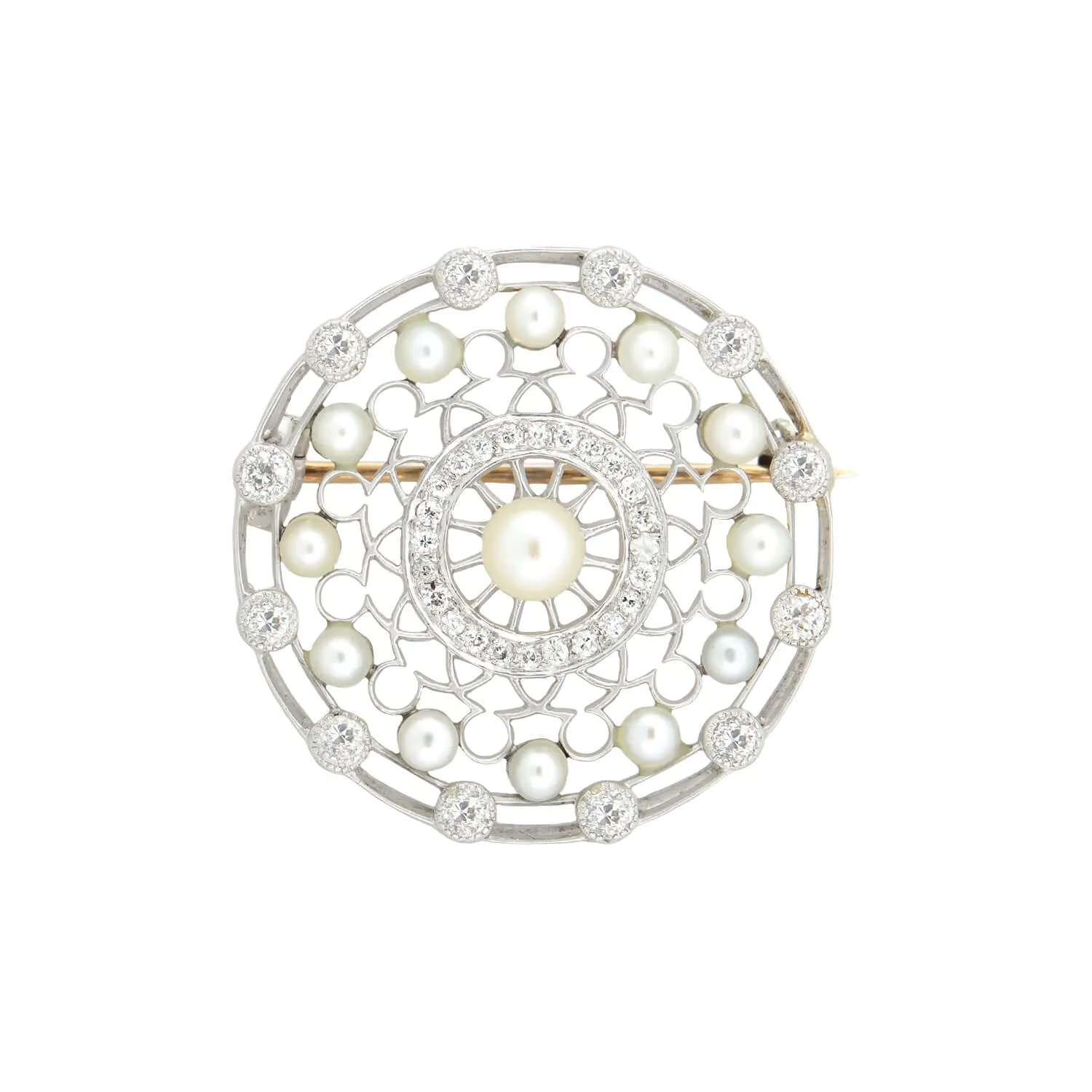 TIFFANY & CO. Edwardian Platinum, Diamond   Pearl Filigree Circle Pin