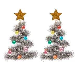 Tinsel Xmas Tree Dangle Earrings