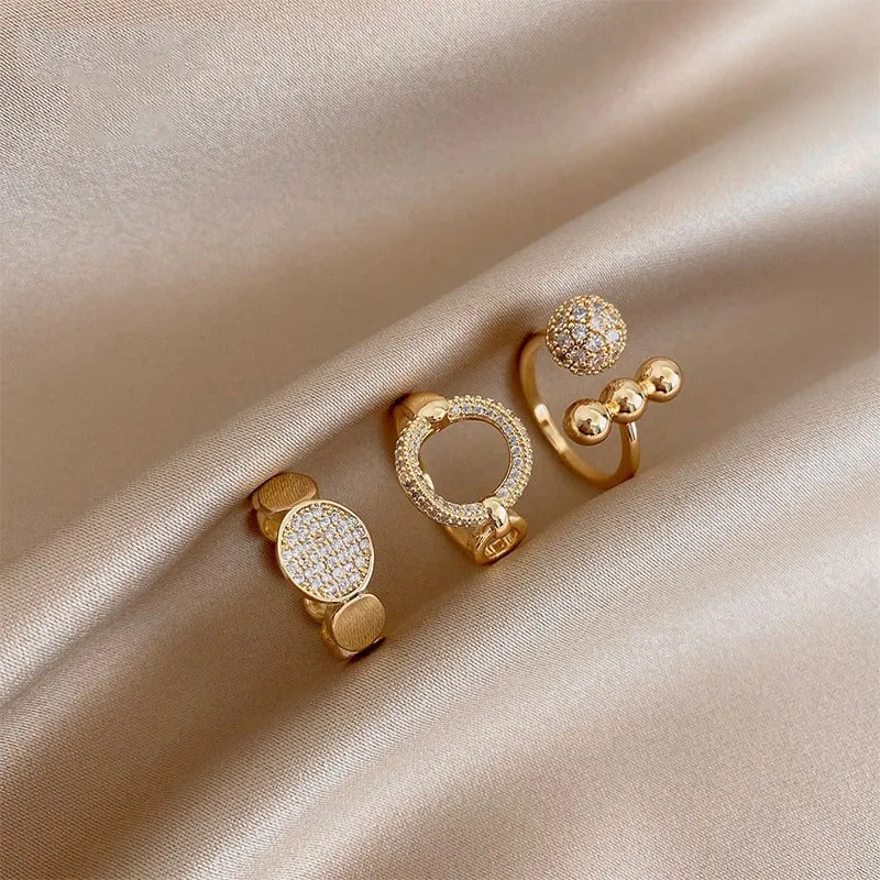 Trendy Style Zircon Adorned Adjustable Open Rings