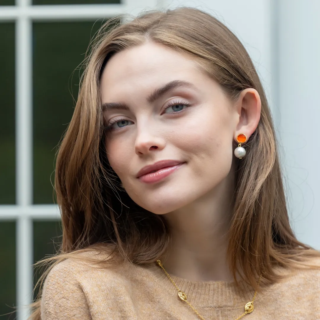 Triomphe Carnelian & Single Cotton Pearl Earrings