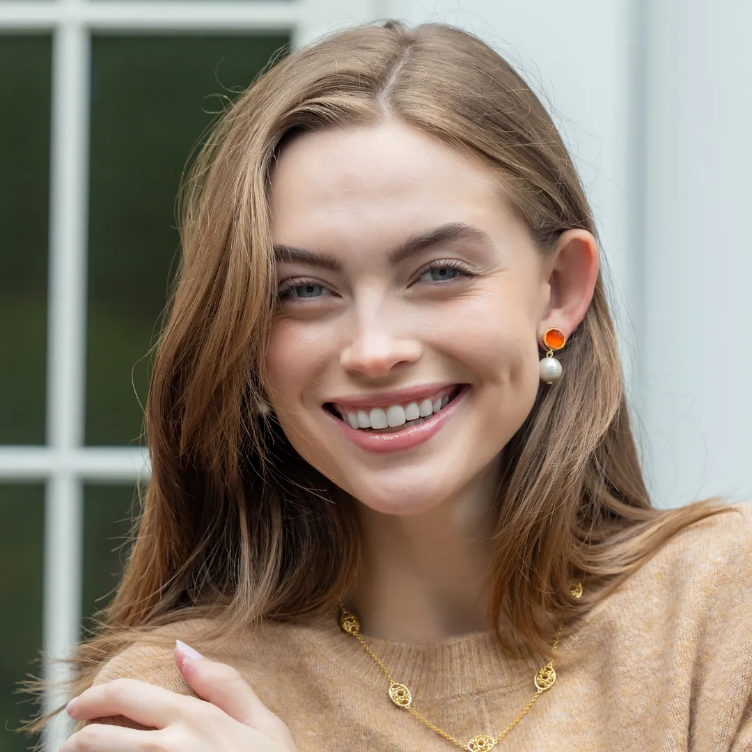 Triomphe Carnelian & Single Cotton Pearl Earrings