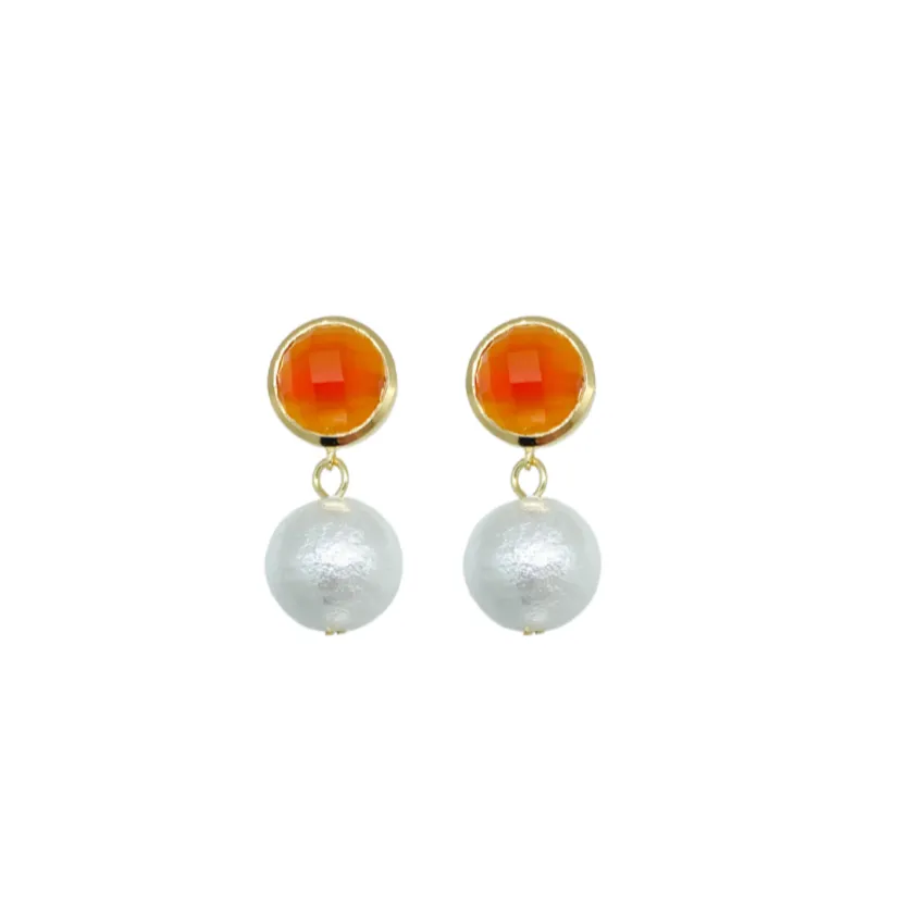 Triomphe Carnelian & Single Cotton Pearl Earrings