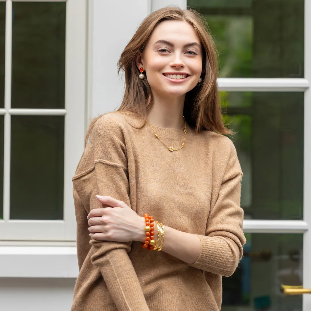 Triomphe Carnelian & Single Cotton Pearl Earrings