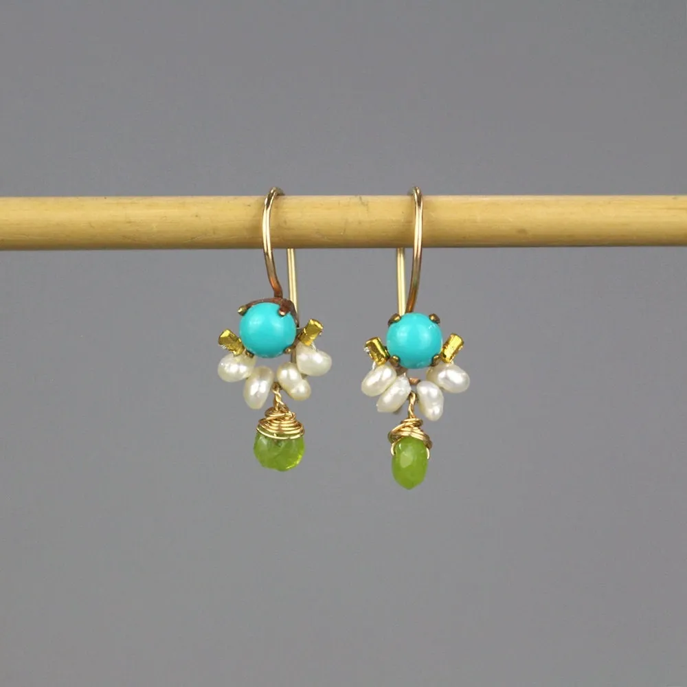 Turquoise Pearl Petite Dancer Earrings